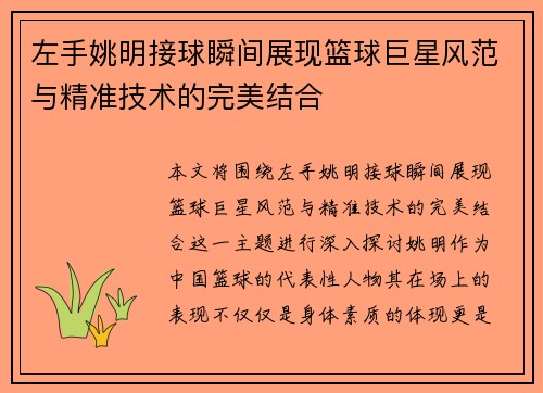 左手姚明接球瞬间展现篮球巨星风范与精准技术的完美结合