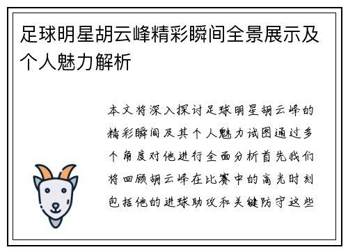 足球明星胡云峰精彩瞬间全景展示及个人魅力解析